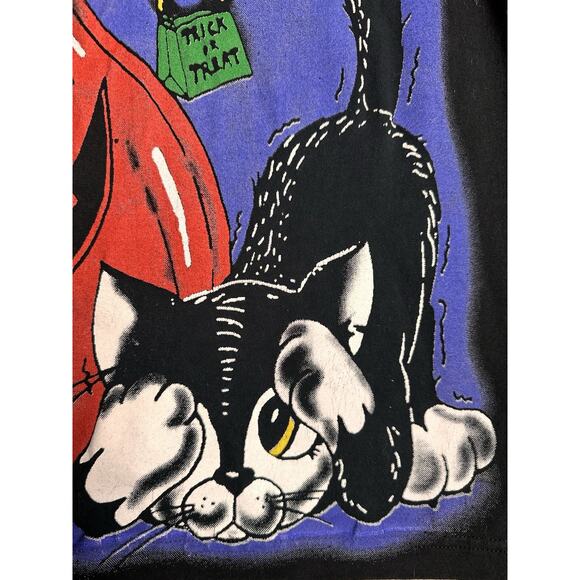 Vtg Halloween Pumpkin Kitty 1996 90s All Over Print T-shirt Unisex Sz L Costume - Picture 5 of 16